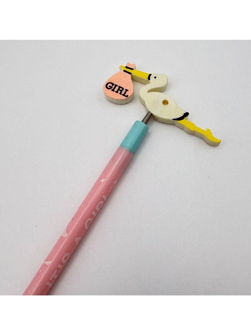 Vintage Bobble Stork Its A Girl Pen Pink Baby Cute World Taiwan NON WORKING